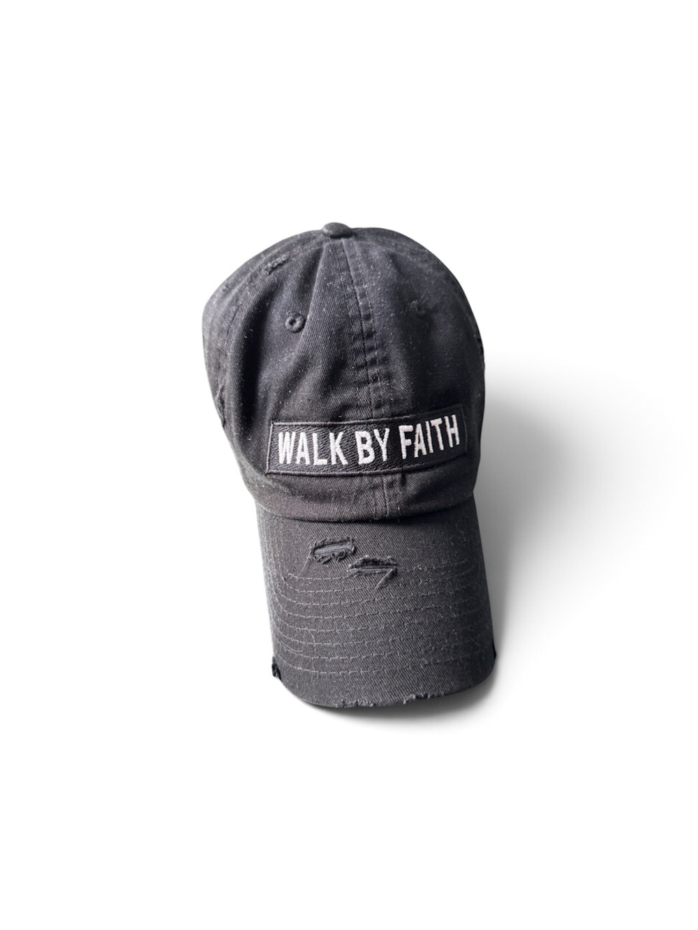 Vintage Black 'WALK BY FAITH' Distressed Baseball Cap